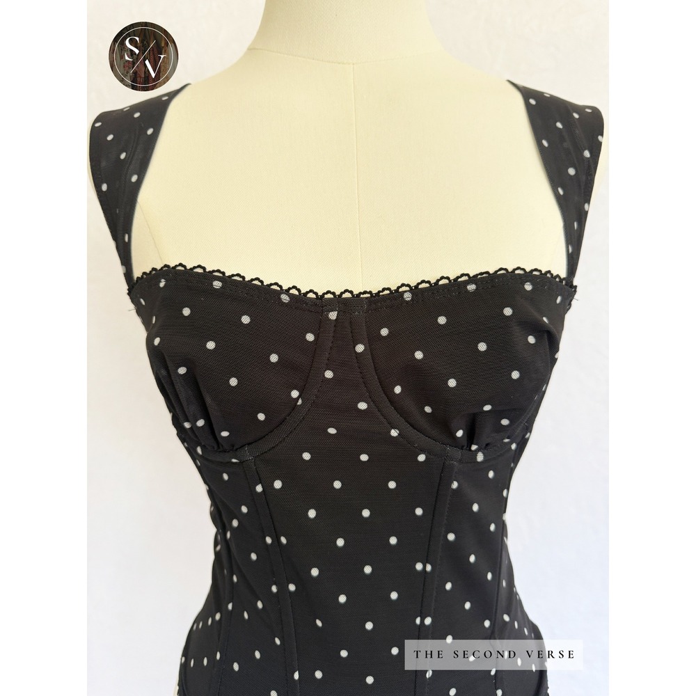 Edikted Marcella Wide Strap Mesh Corset Top Black White Polka Dot S16840 Size Sm - Picture 5 of 11
